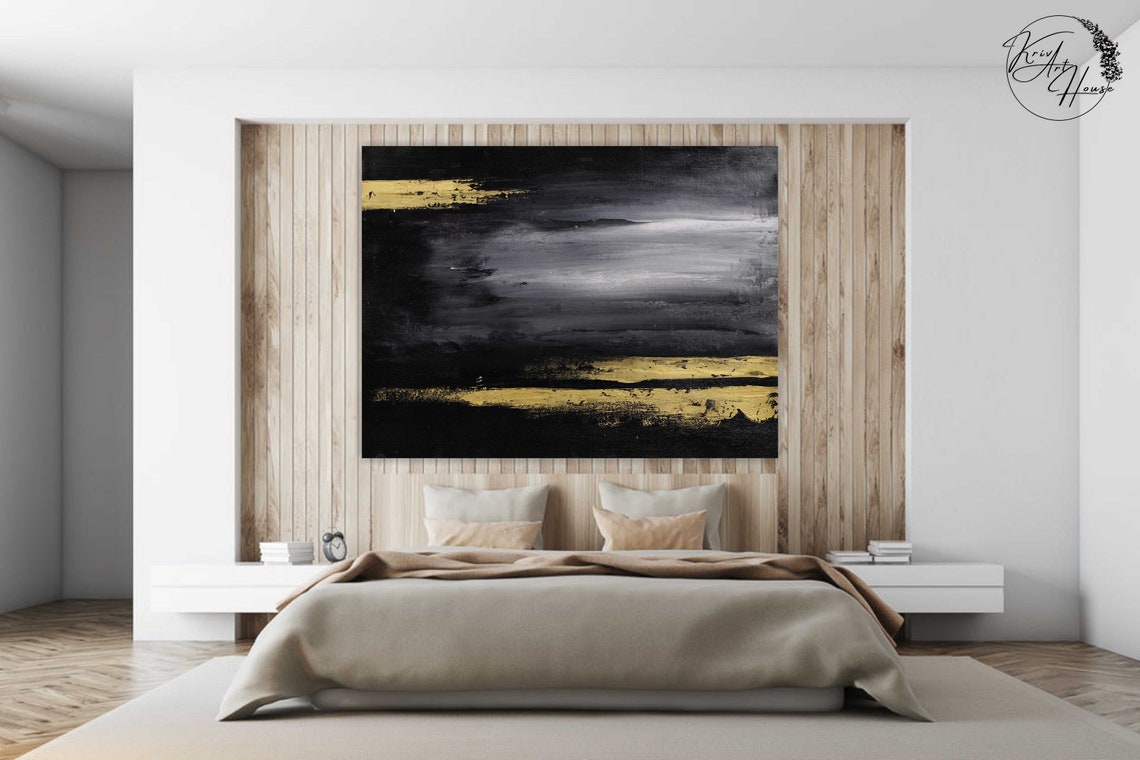 Black Gold Vertical Stripe Modern Abstract Painting Luxury Wall Poster - Image 4