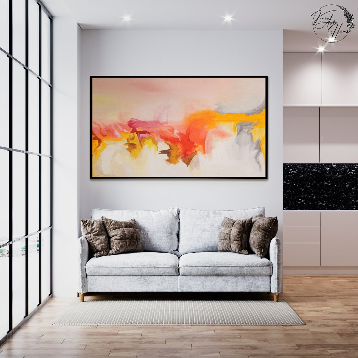 Peach Orange Yellow Soft Sunset Abstract Horizontal Wall Poster - Image 3
