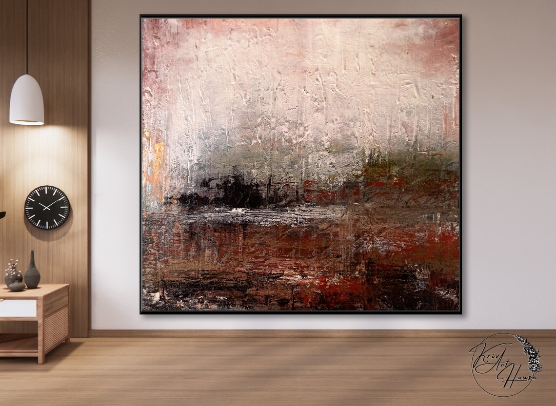 Dusty Pink Brown Landscape Horizon Abstract Painting Moody Wall Poster - Image 3