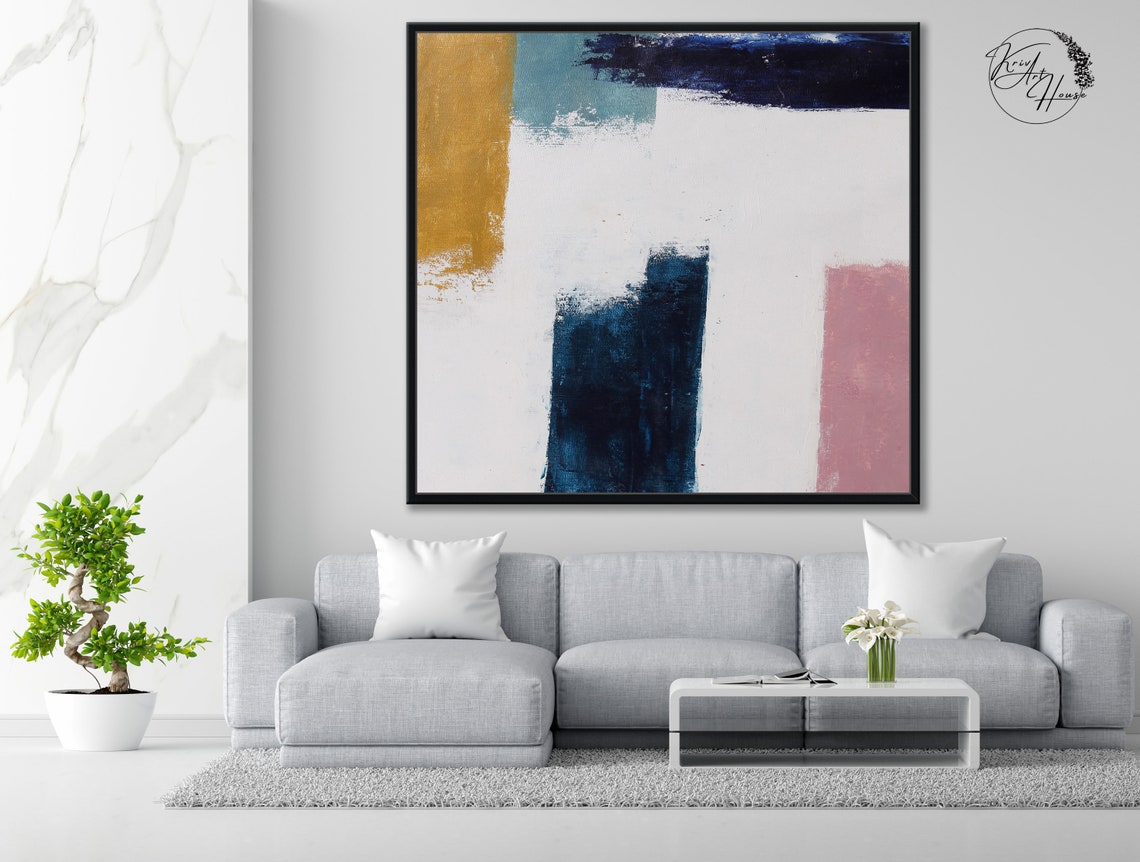 Navy Gold Blush Color Block Abstract Modern Minimal Art Poster - Image 2
