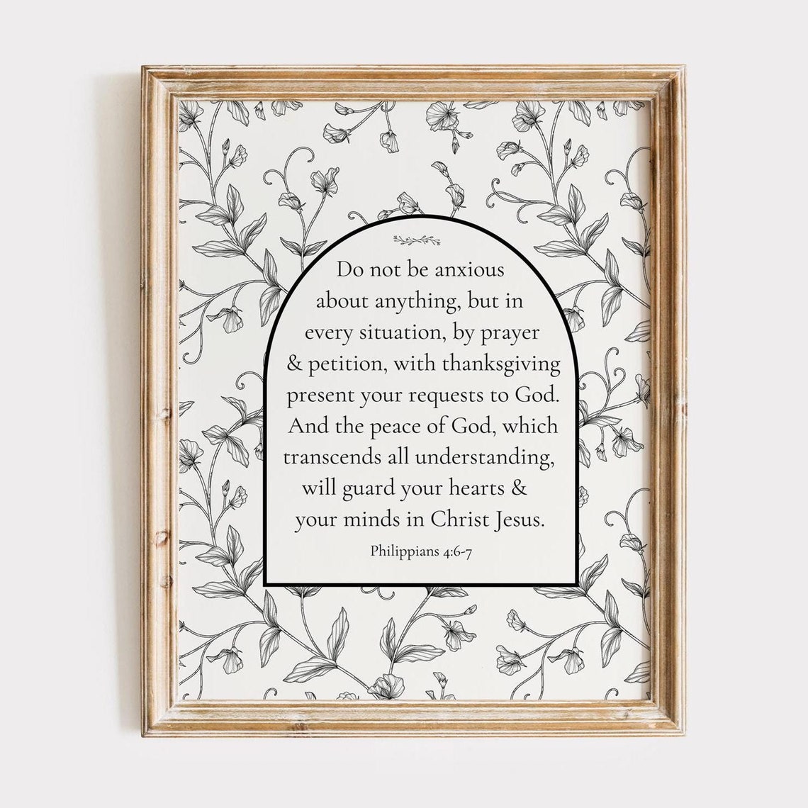Do Not Be Anxious Philippians 467 Botanical Scripture Poster