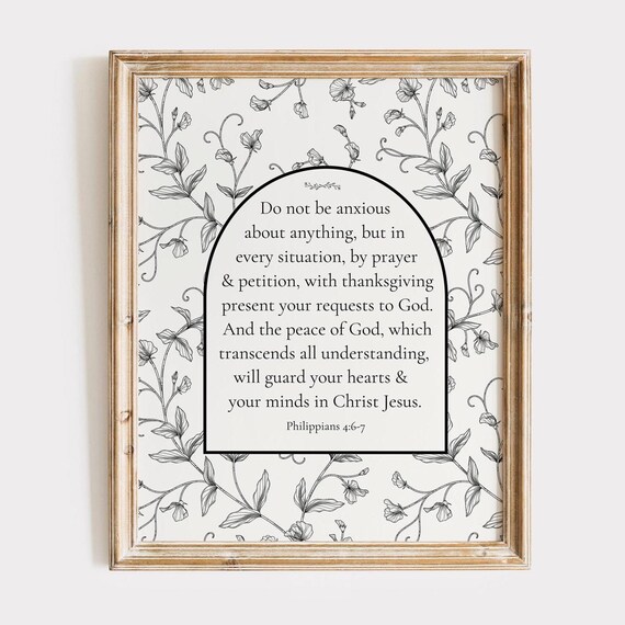 Do Not Be Anxious Philippians 467 Botanical Scripture Poster
