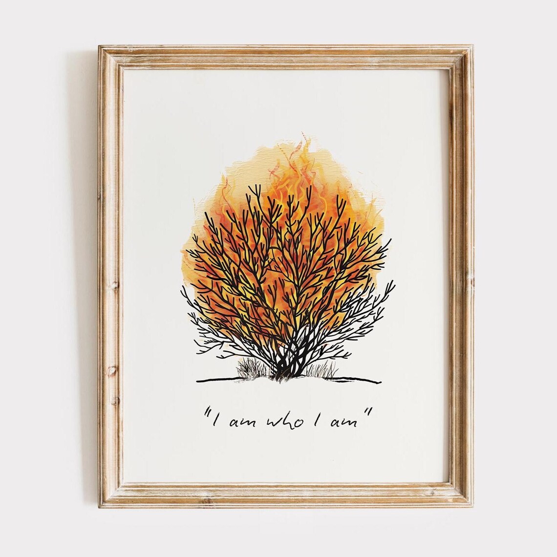 Burning Bush I Am Who I Am Watercolor Minimalist Faith Poster