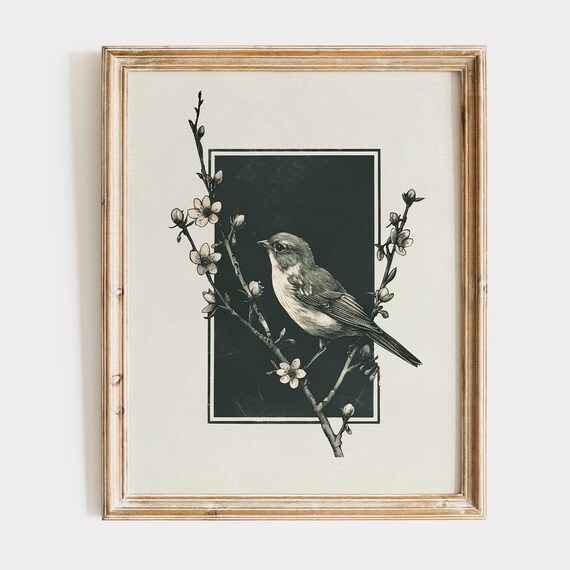 Vintage Bird Print Farmhouse Botanical Wall Art
