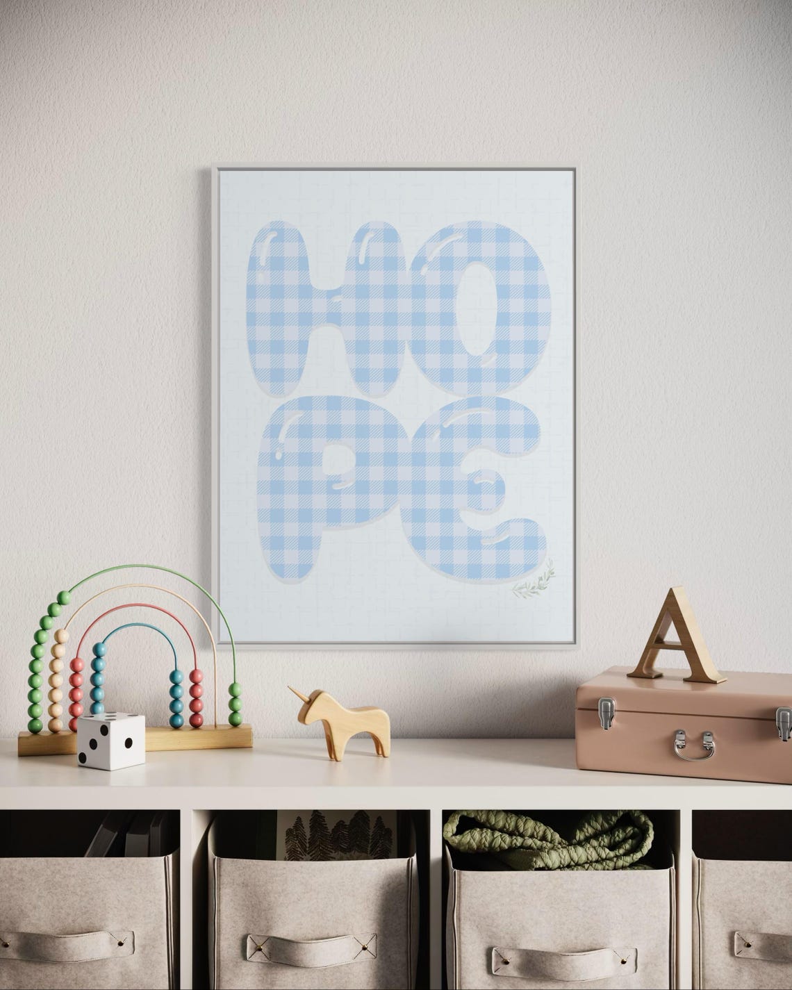 Hope Blue Gingham Bubble Letter Typography Quote Decor Poster - Image 3