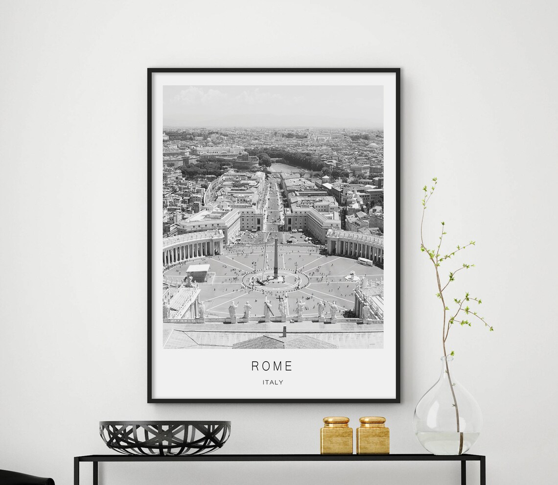 Rome Italy Black And White Aerial Vatican Square Photo Poster