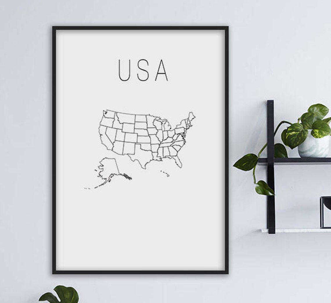 Minimalist USA Outline Map Black and White Wall Decor Poster - Image 2