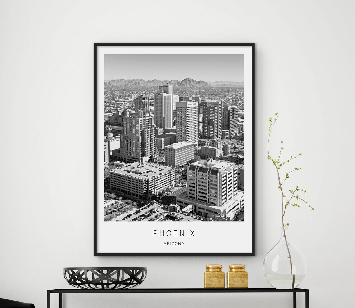 Phoenix Arizona Downtown Skyline Black White Photo Art Poster