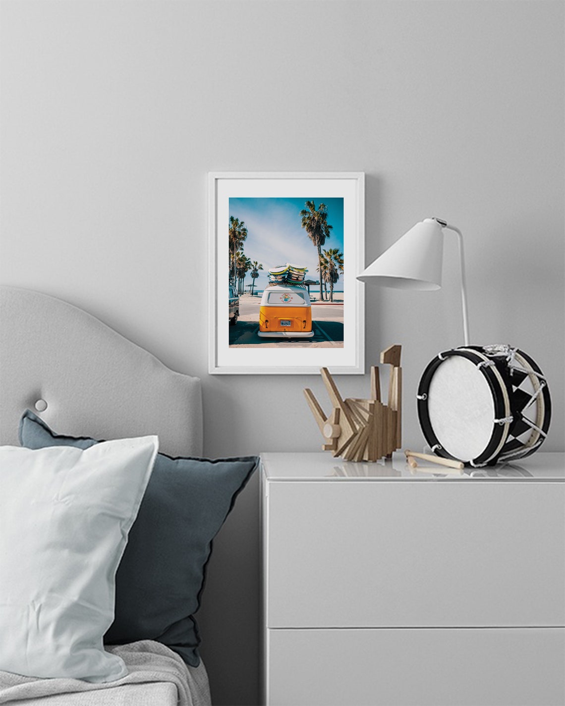 Vintage VW Surf Van with Surfboards Beach Photography Poster - Image 2