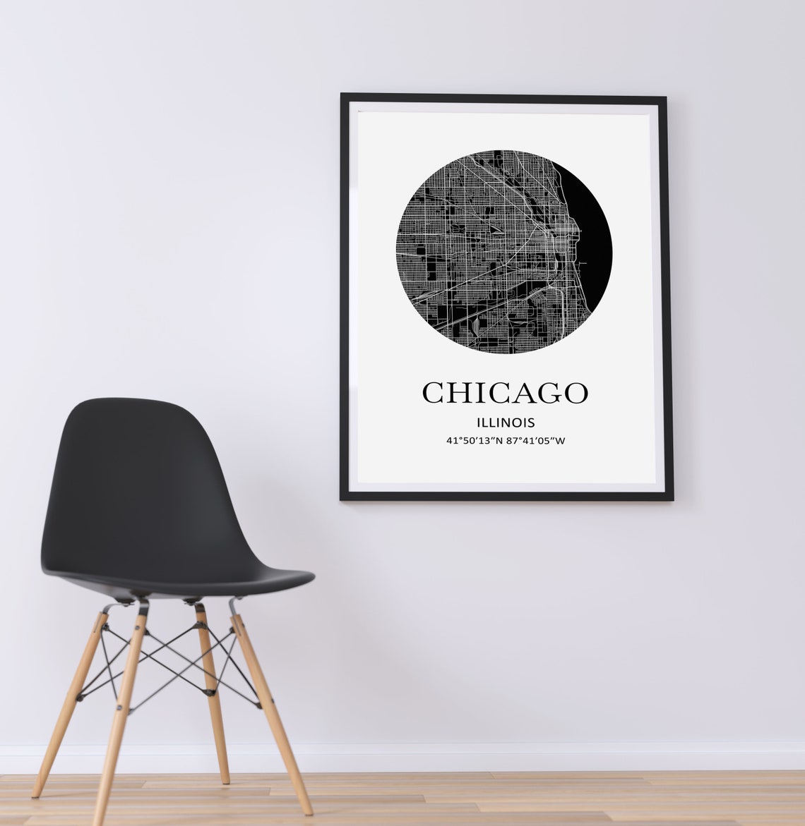 Chicago Illinois Circular Street Map Coordinates Black Poster - Image 2