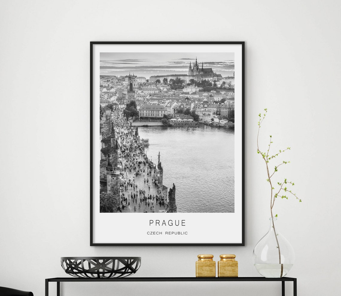 Prague Charles Bridge Czech Republic Black And White Photo Poster