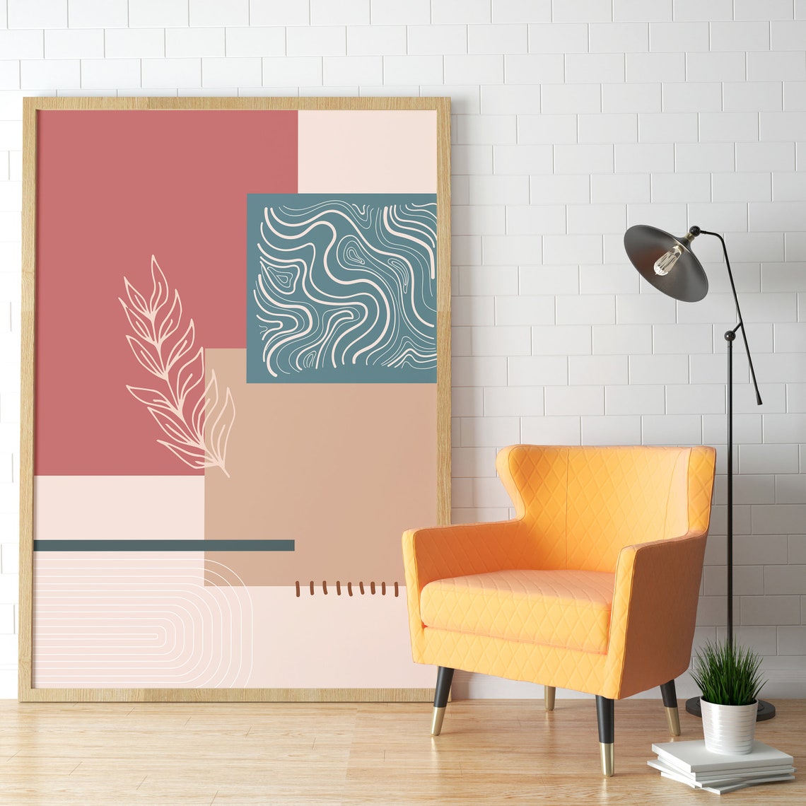 Abstract Botanical Wave Terracotta Boho Mid Century Modern Art Poster