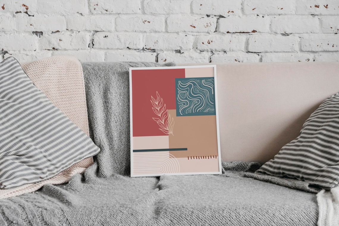 Abstract Botanical Wave Terracotta Boho Mid Century Modern Art Poster - Image 2