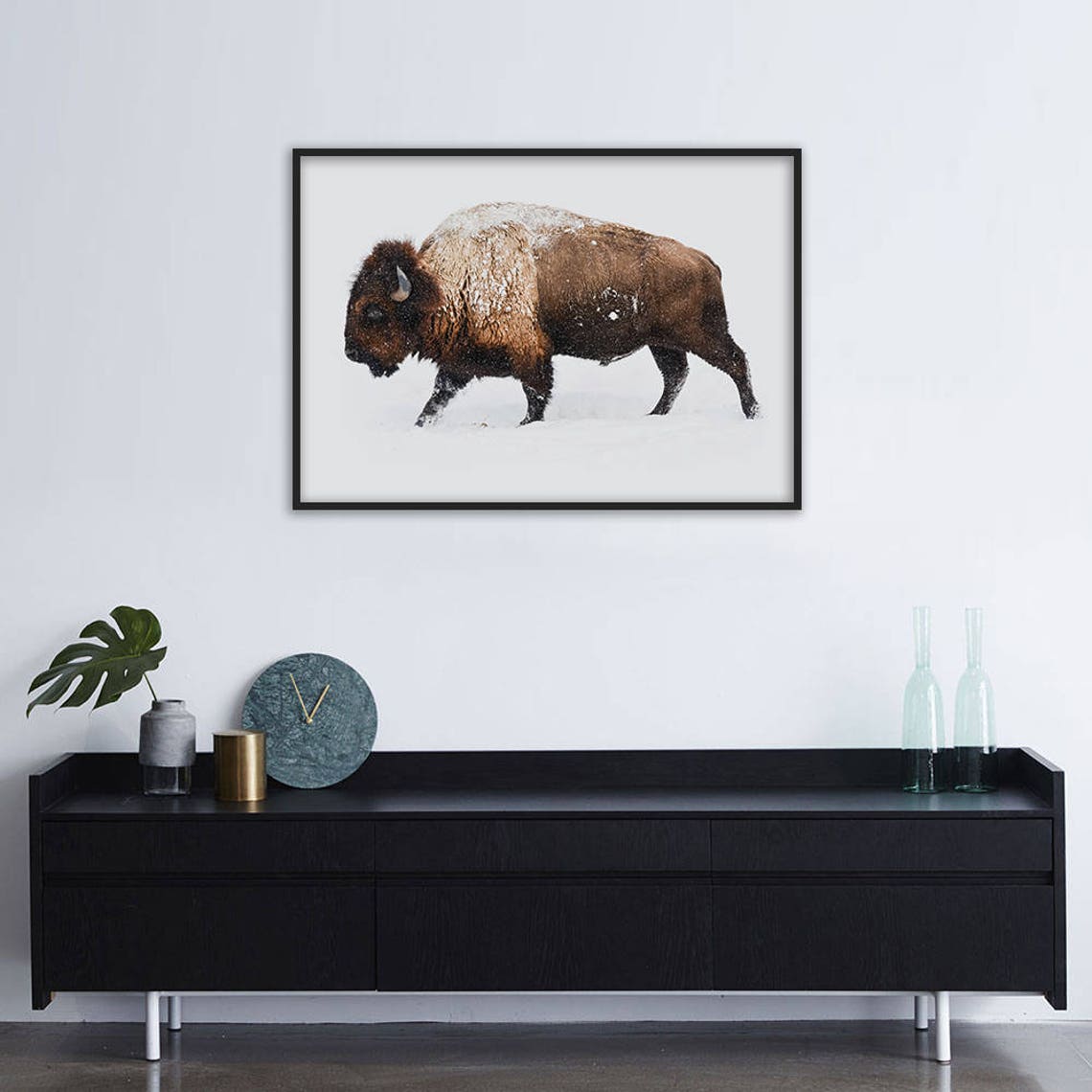 Bison Buffalo Walking In Snow Winter Wildlife Photography Poster - Image 2