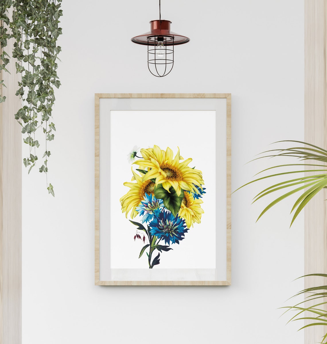 Sunflowers And Blue Cornflowers Botanical Vintage Floral Art Poster - Image 2