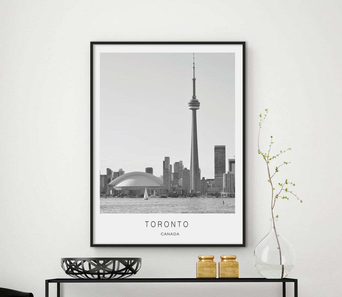 Toronto Canada CN Tower Skyline Black White City View Poster