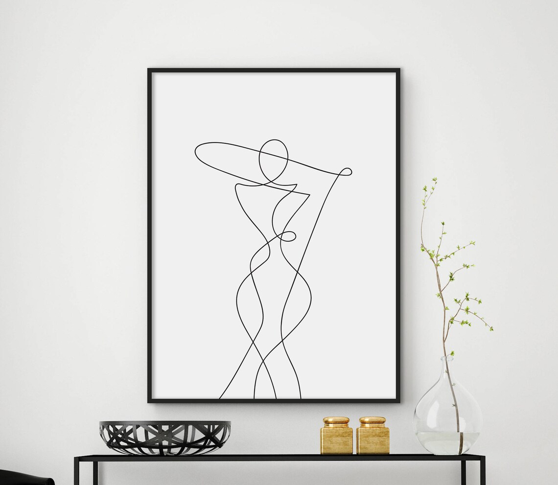 Woman One Line Figure Drawing Minimalist Abstract Body Art Poster