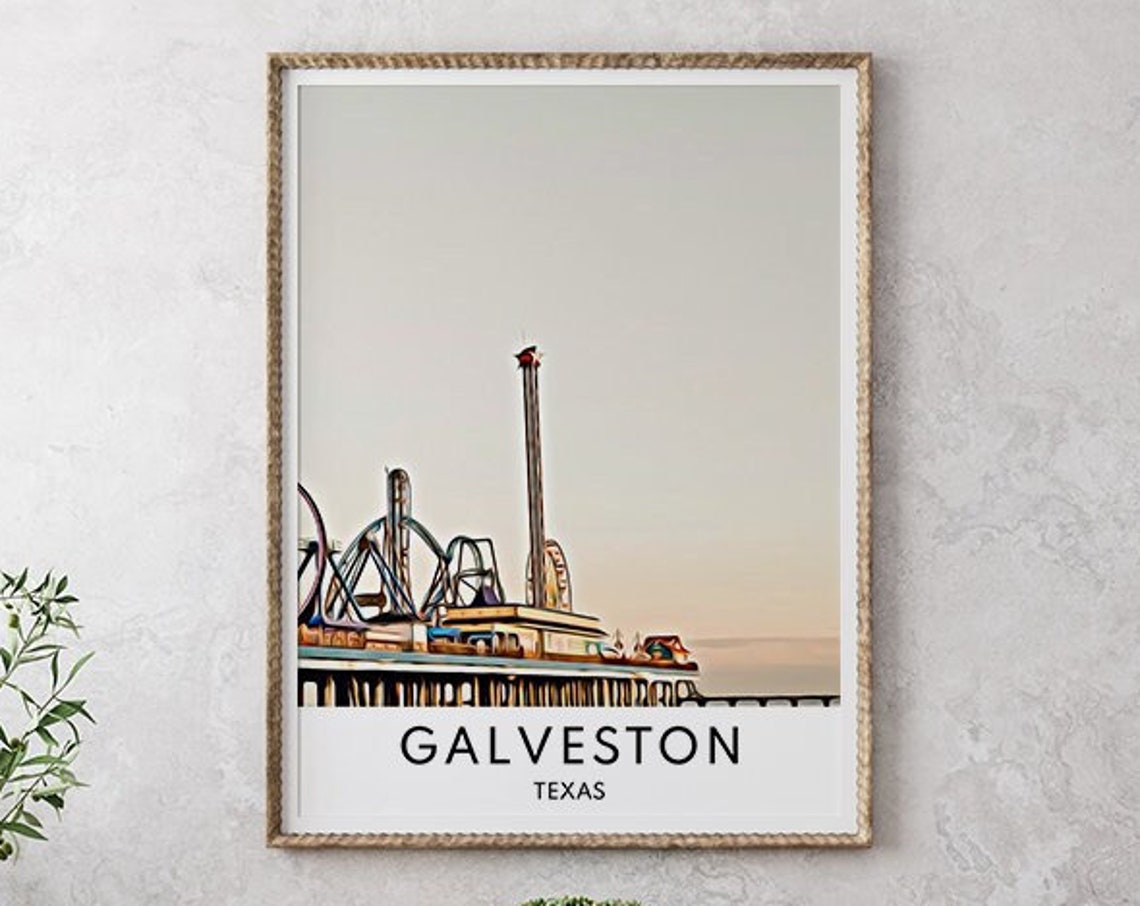 Galveston Print Galveston Art Texas Art Texas Wall Art Galveston Poster Galveston Art Print City Print Galveston Texas Gift Travel - Image 2