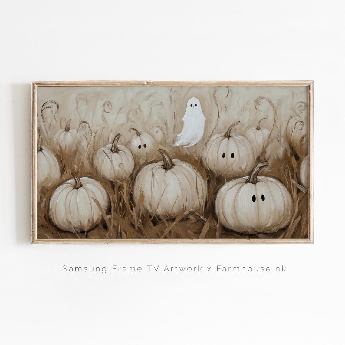 Samsung Frame Tv Art Cute In Pumpkin Patch Neutral Halloween Decoration Haunted Farmhouse Frametv Background Autumn