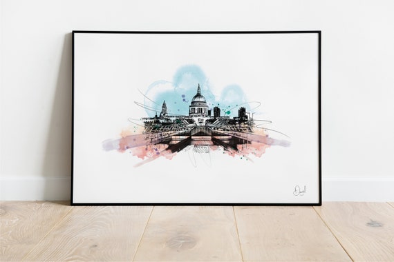 St Pauls Cathedral Art Print London Illustration Drawing Watercolour City