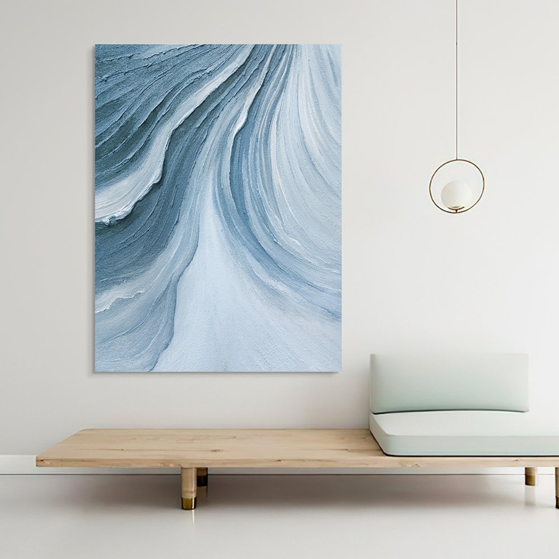Time River Blue Wavy Abstract 3D Textured Canvas Modern Wall Art - Image 2