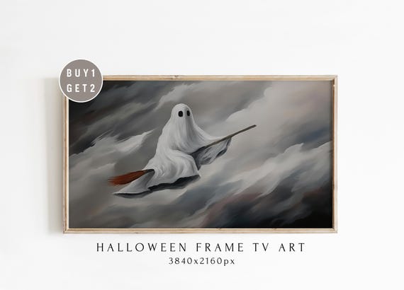 Whimsical On A Broomstick Enchanting Halloween Night Sky Art For Frame Tv Decor