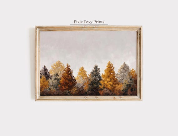 Halloween Wall Art Print Autumn Forest Landscape Painting Golden Fall Trees Decor Cozy Rustic Farmhouse Seasonal Artwork