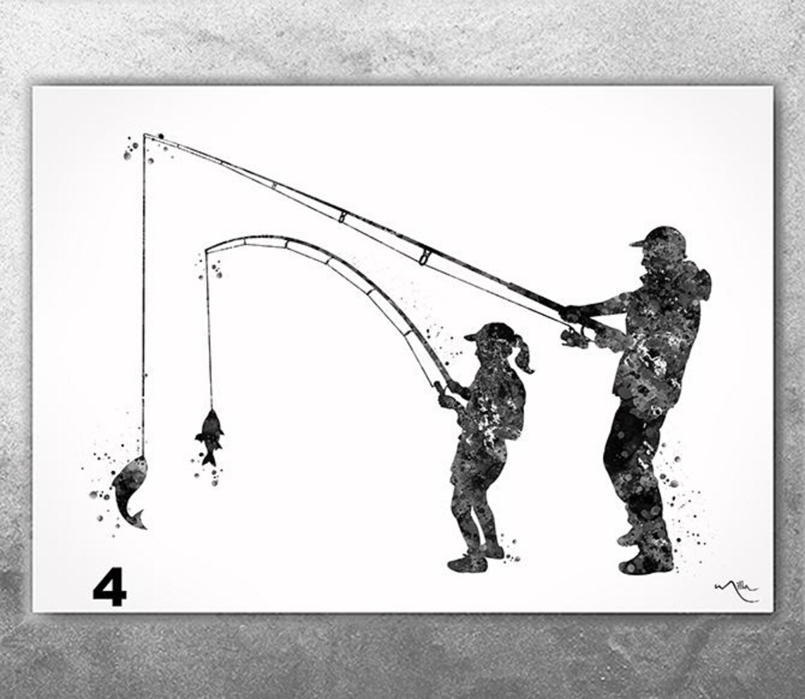 Dad And Daughter Fishing Watercolor Poster, Gift For Father - Image 3