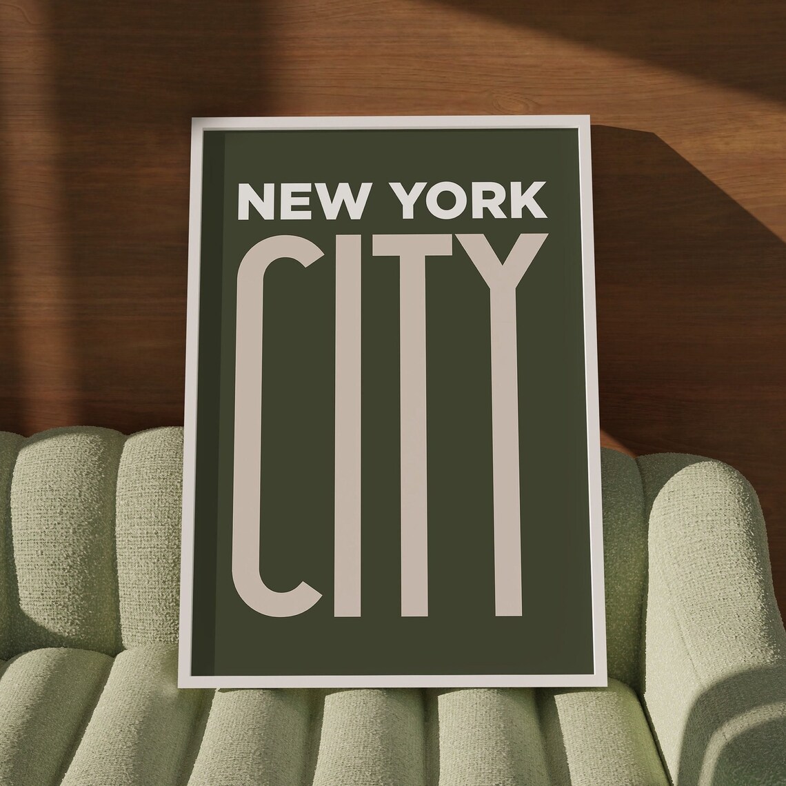 New York City Retro Green Block Typography City Travel Print