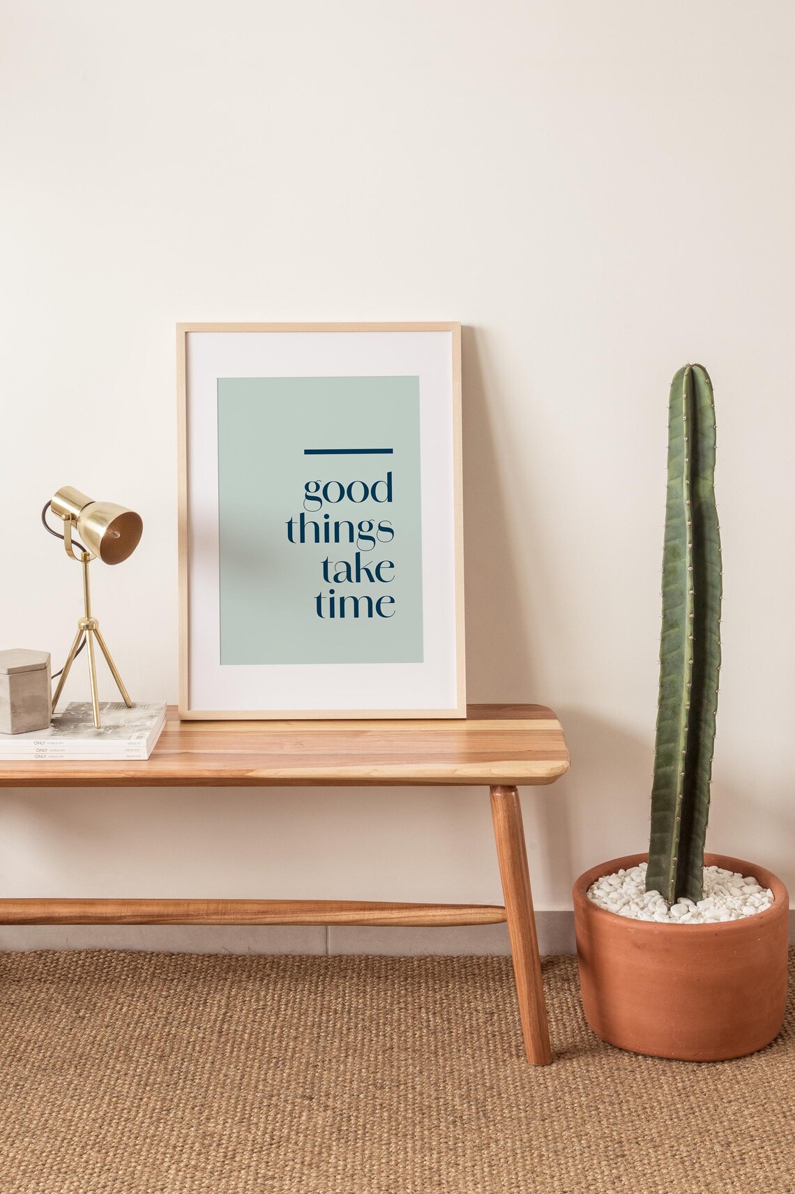 Good Things Take Time Sage Green Minimalist Typography Quote Wall Poster