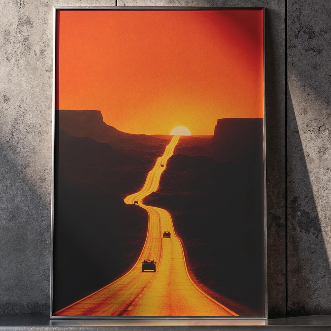 Desert Golden Sunset Highway Canyon Road Vintage Travel Wall Poster
