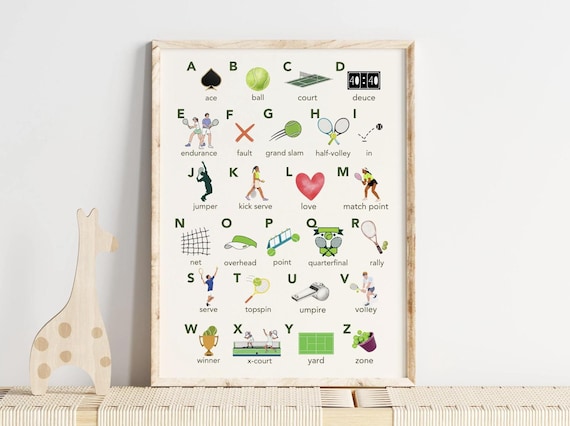 Tennis Alphabet Nursery Art Print, Watercolor ABCs