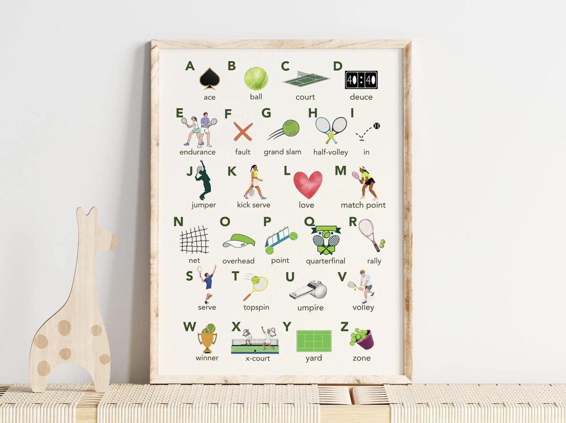 Tennis Alphabet Nursery Art Print, Watercolor ABCs