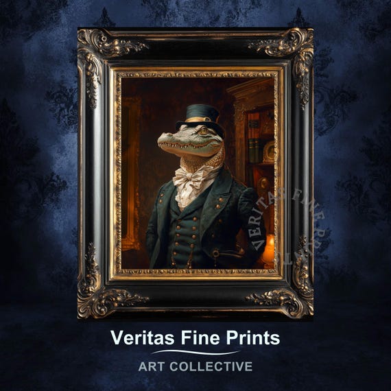 Steampunk Alligator Portrait, Victorian Animal Art