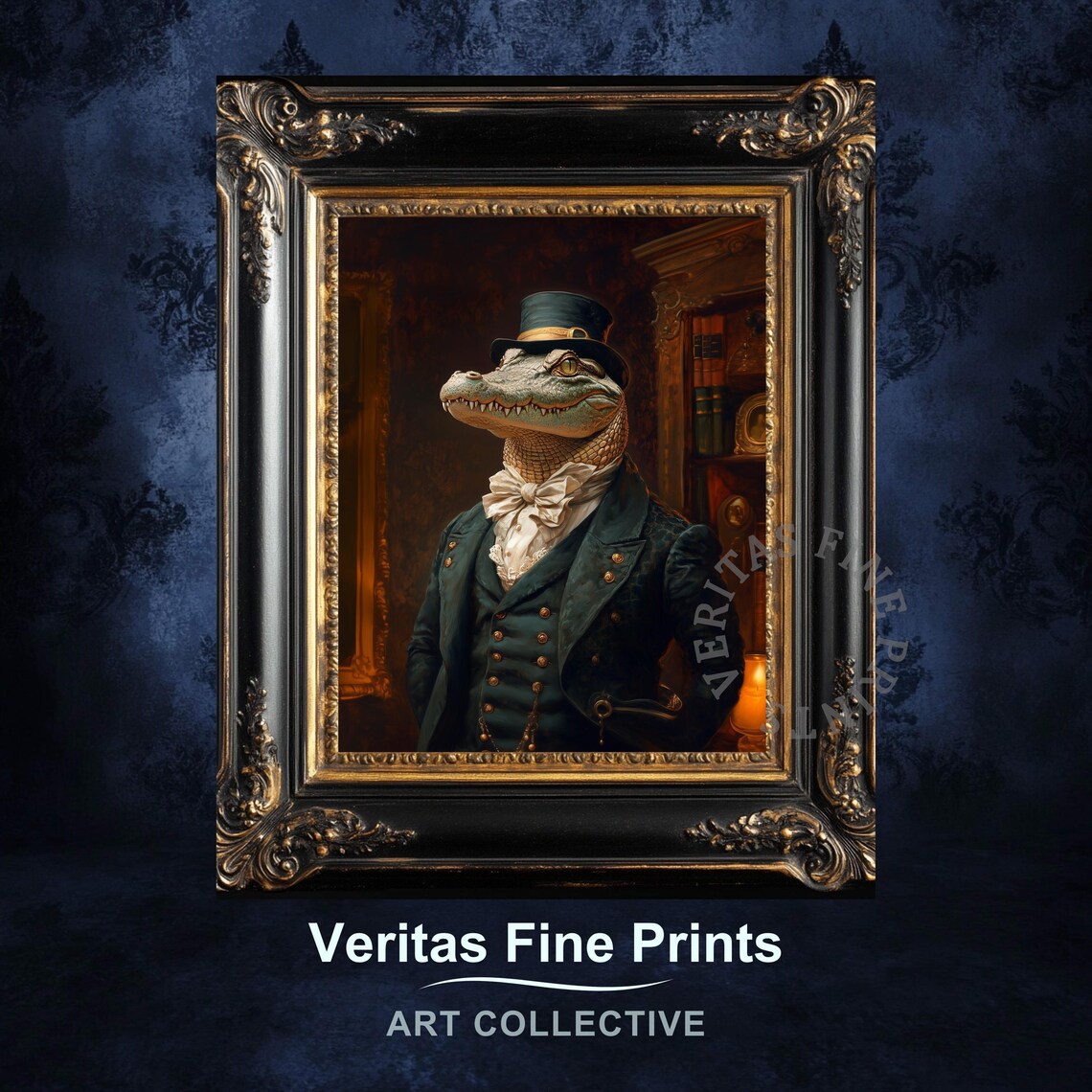 Steampunk Alligator Portrait, Victorian Animal Art
