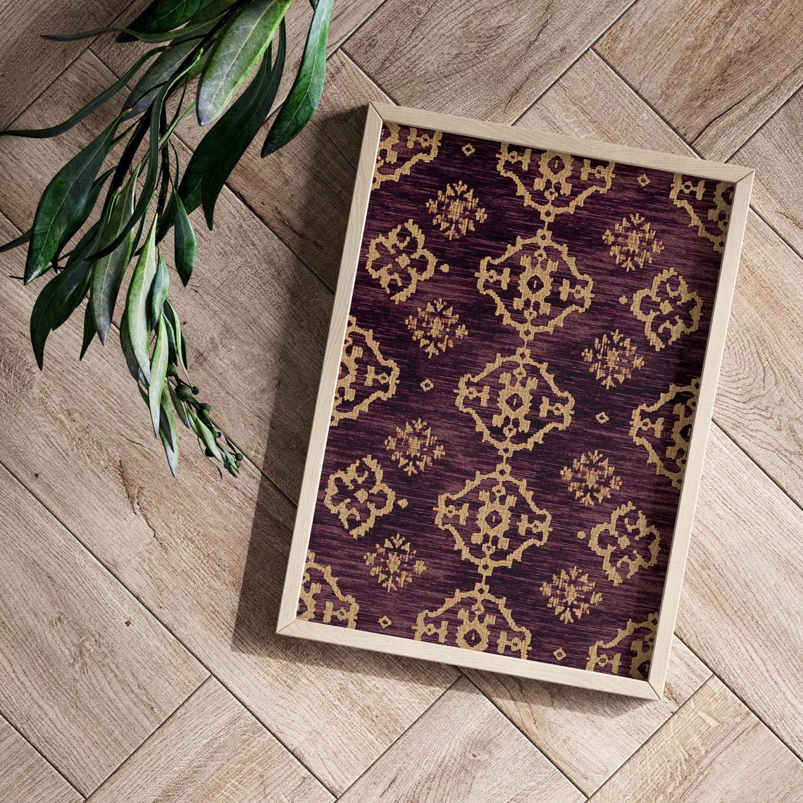 Plum Gold Ikat Ethnic Floral Textile Pattern Vintage Boho Poster - Image 3