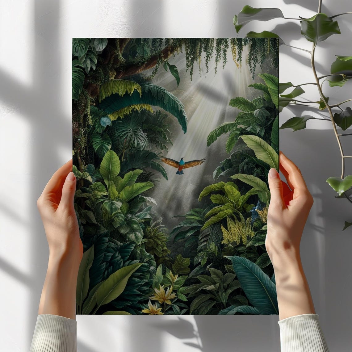 Tropical Jungle Sunbeams Flying Bird Lush Botanical Wall Poster - Image 3