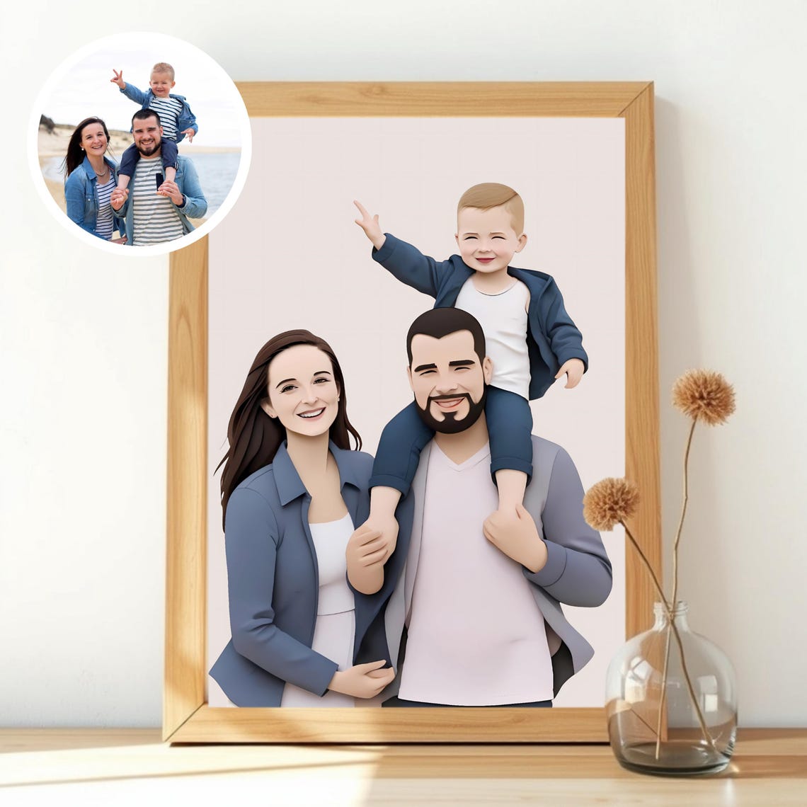 Playful Framed Cartoon Couple Portrait Custom Illustration Poster - Image 5