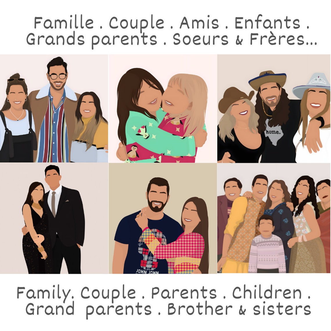 Minimalist Portrait With Shadow Of Leaves In The Background Illustration Of Family Or Couple Portrait From Photo - Image 4