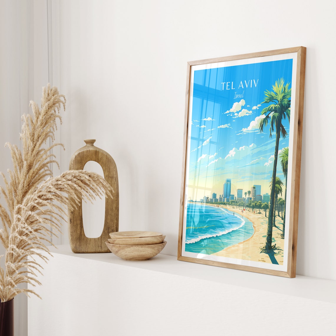 Tel Aviv Israel Mediterranean Beach Skyline Palm Tree Sunset Poster - Image 2