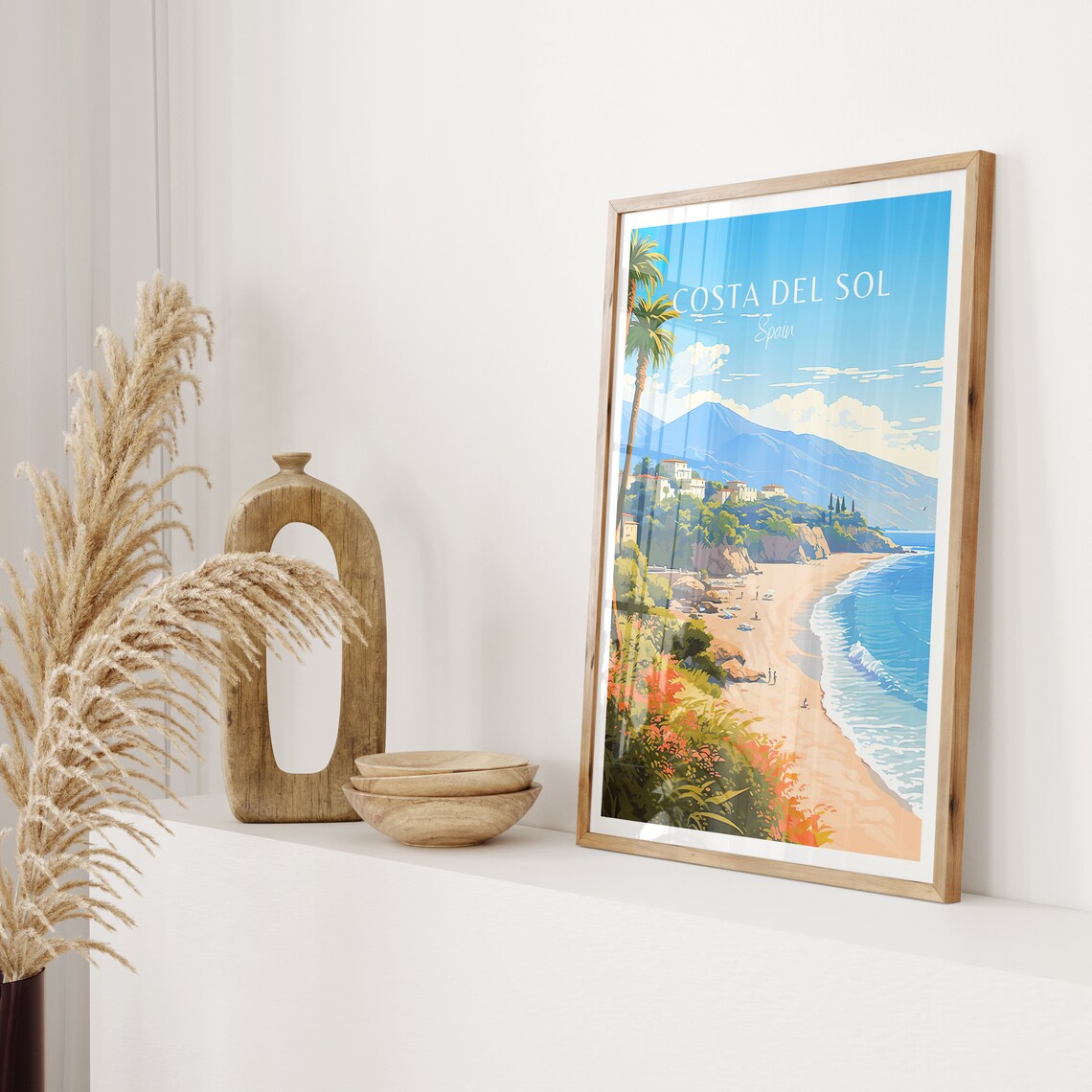 Costa Del Sol Spain Travel Poster Sunny Beach Palms White Villas Art - Image 2