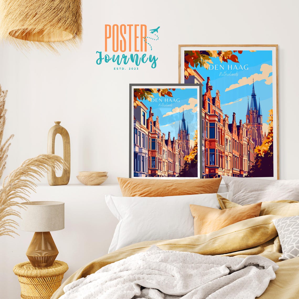 Den Haag Netherlands Brick Streets Church Spire Travel Poster - Image 2