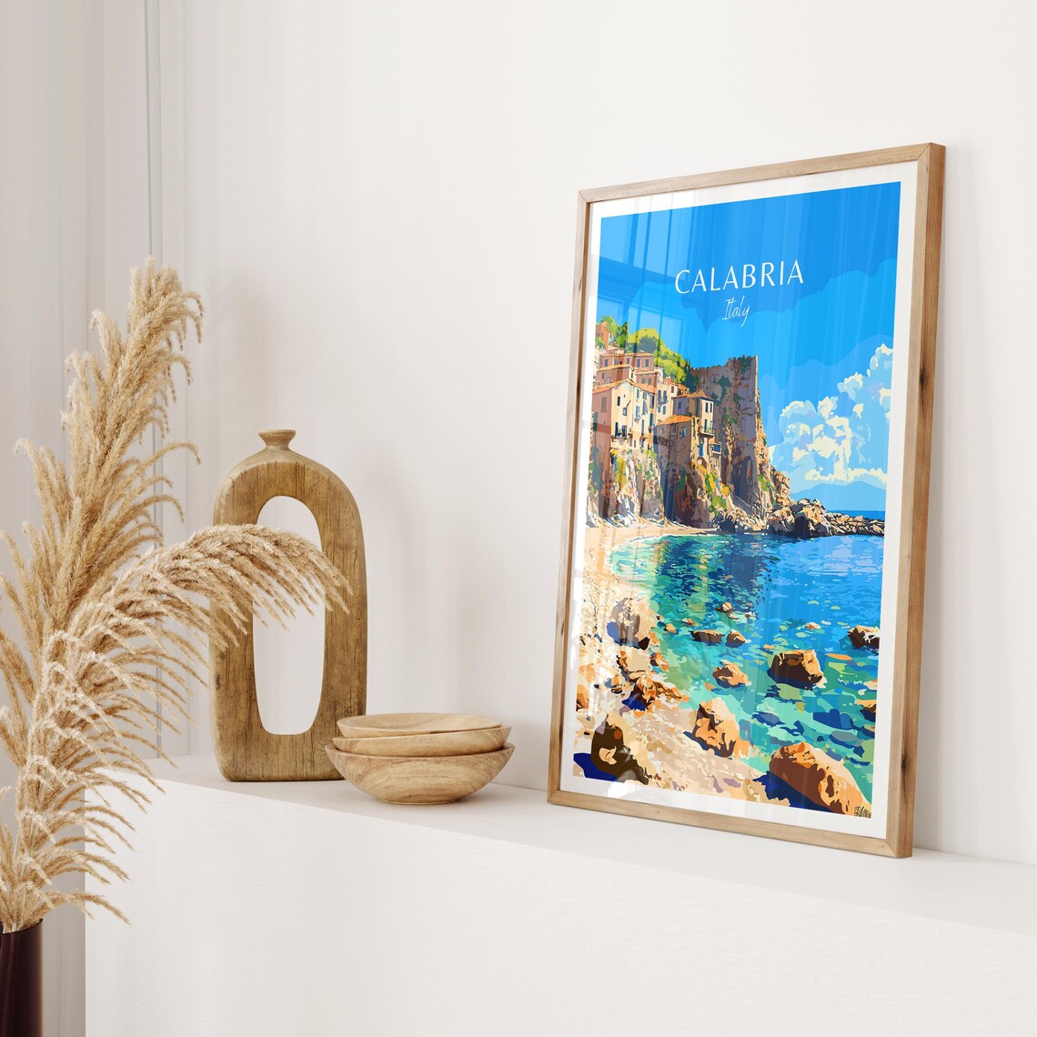 Calabria Italy Cliffside Village Turquoise Cove Beach Poster - Image 2