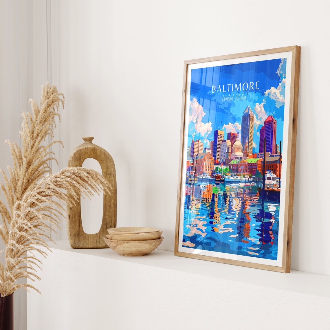 Baltimore United States Colorful Harbor Skyline Reflection Poster - Image 2