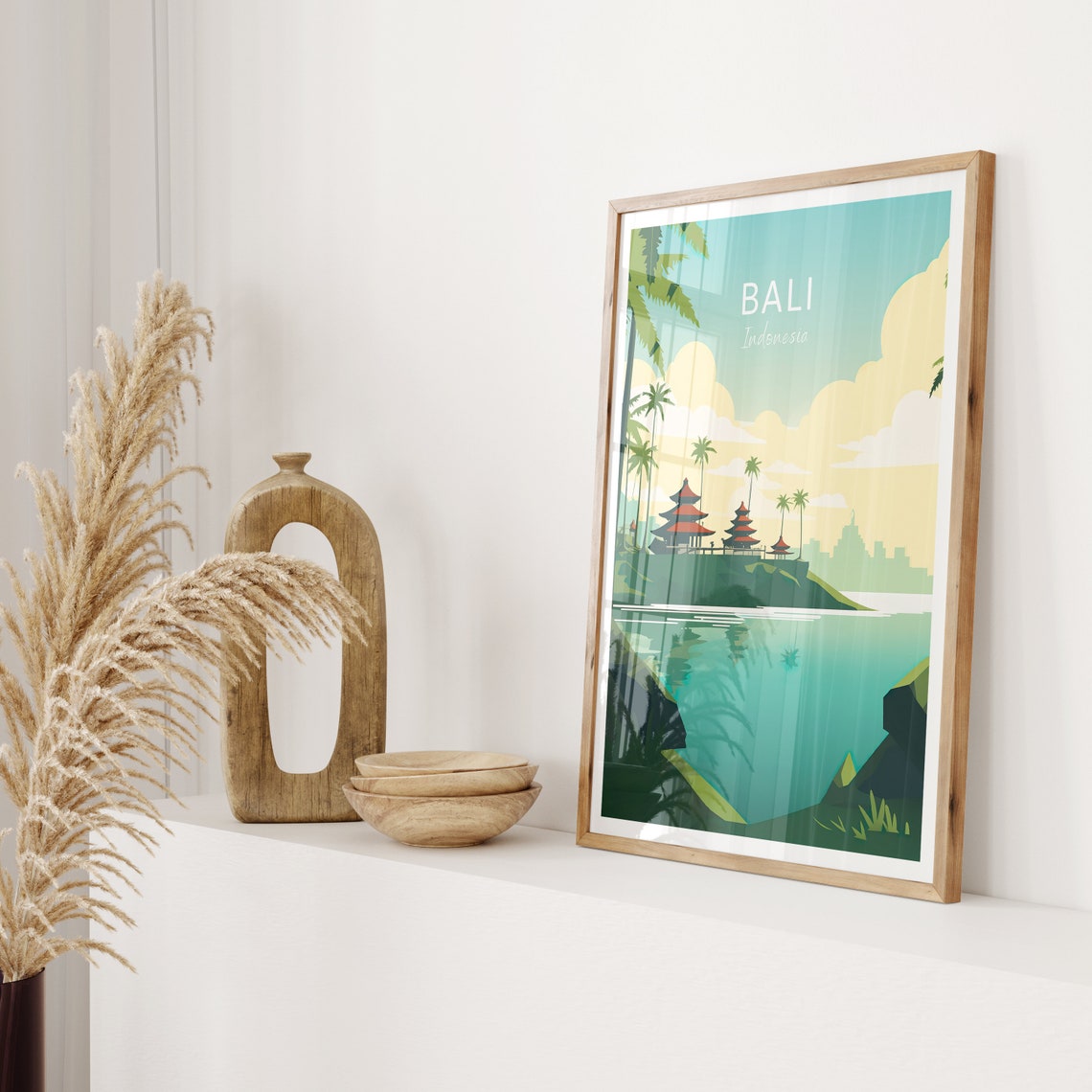 Bali Indonesia Poster Island Temple Lagoons Palms Green Travel Art - Image 2