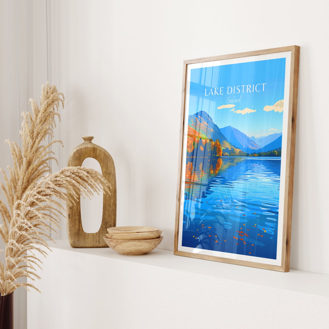 Lake District England Autumn Fells Lake Reflection Travel Art Poster - Image 2