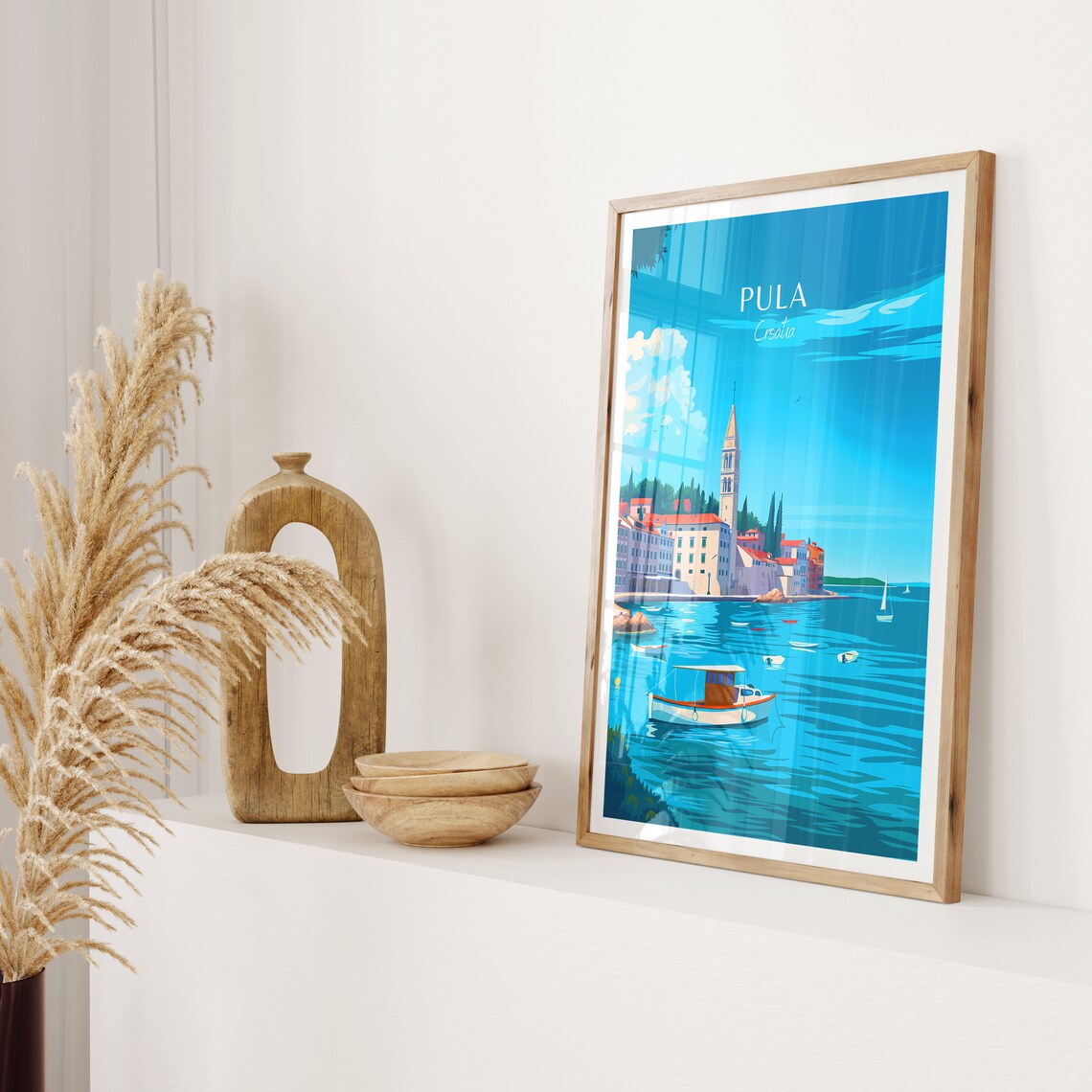 Pula Croatia Harbor Bell Tower Fishing Boats Adriatic Travel Poster - Image 2