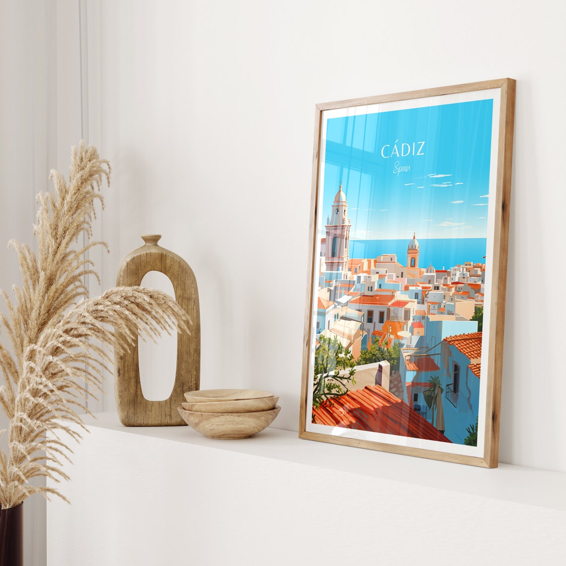 Cadiz Spain Whitewashed Rooftops Church Towers Sea View Travel Poster - Image 2