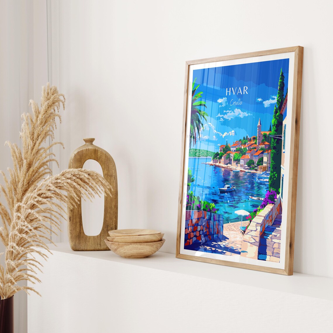 Hvar Croatia Waterfront Church Tower Harbor View Travel Poster - Image 2