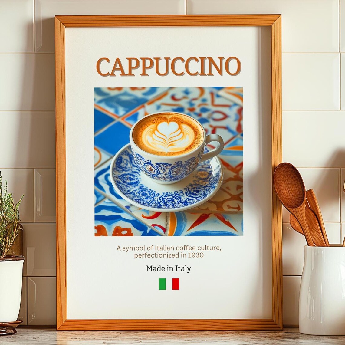 Cappuccino Poster, Kitchen Decor and Coffee Bar Art